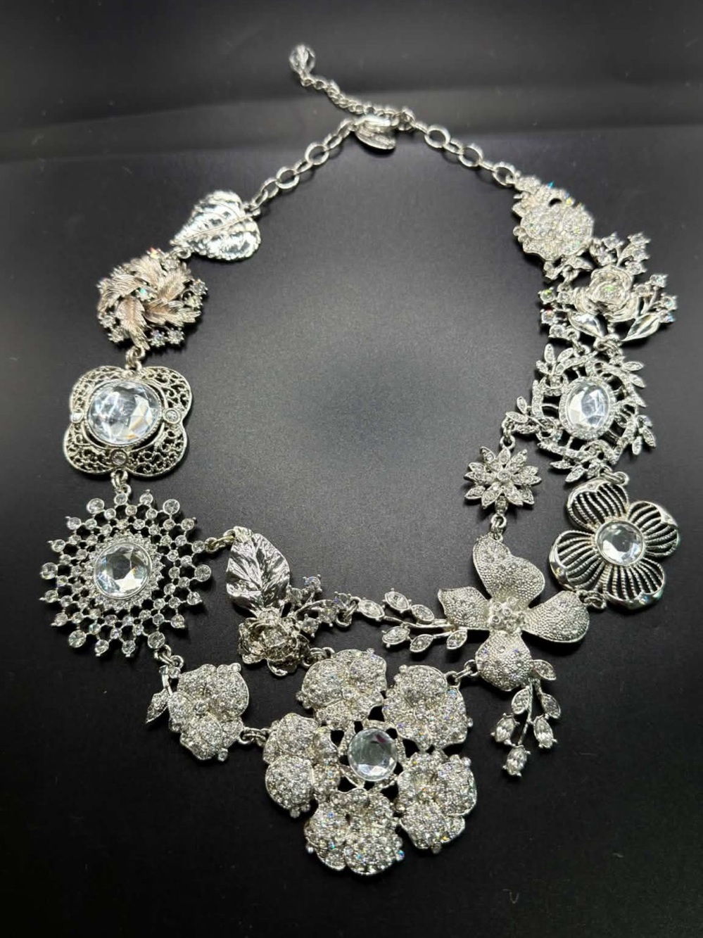 White House Black Market Statement.  Chunky Style, rhinestones, floral design